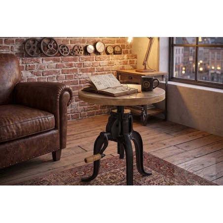 Table d'appoint de style Industriel en Bois de manguier massif et fonte 45x (45-62) cm