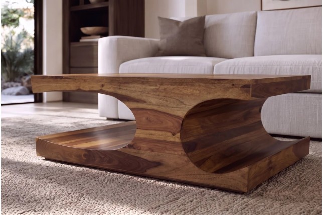 Table basse rectangulaire en bois massif de Sheesham (Palissandre) 105 cm