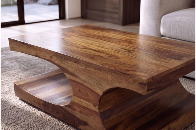 Table basse rectangulaire en bois massif de Sheesham (Palissandre) 105 cm