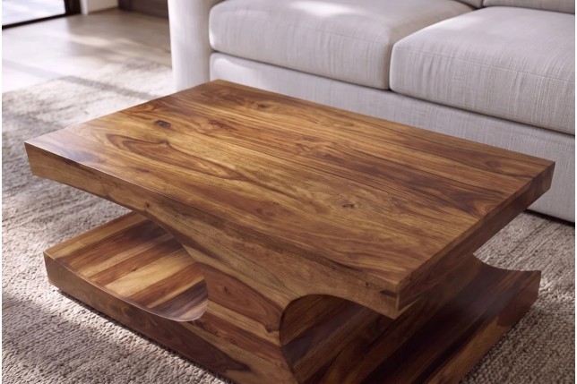 Table basse rectangulaire en bois massif de Sheesham (Palissandre) 105 cm