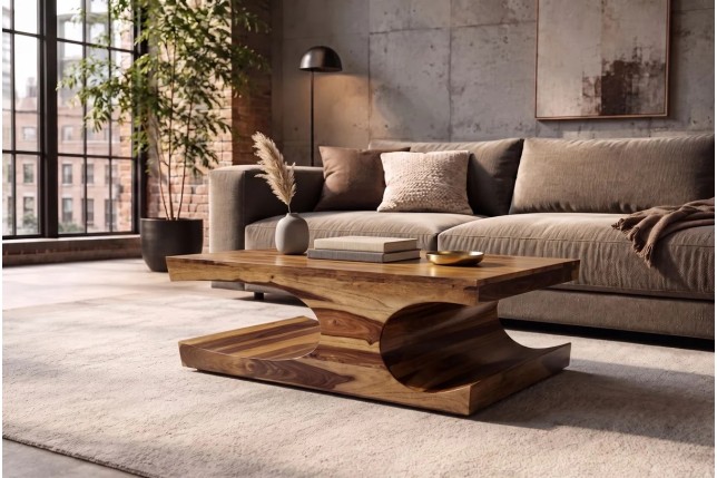 Table basse rectangulaire en bois massif de Sheesham (Palissandre) 105 cm