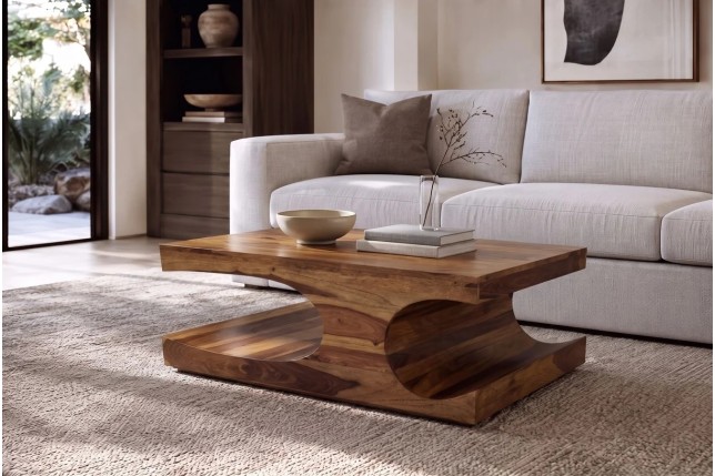 Table basse rectangulaire en bois sheesham  massif 105 cm | Elsines
