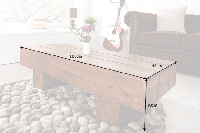 Table basse BOLT 100cm bois sheesham massif verni