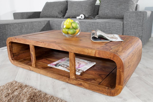 Table basse CURVED 100cm sheesham massif verni