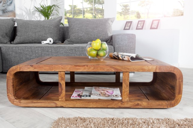 Table basse CURVED 100cm sheesham massif verni