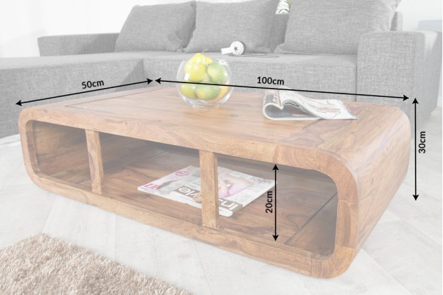 Table basse CURVED 100cm sheesham massif verni