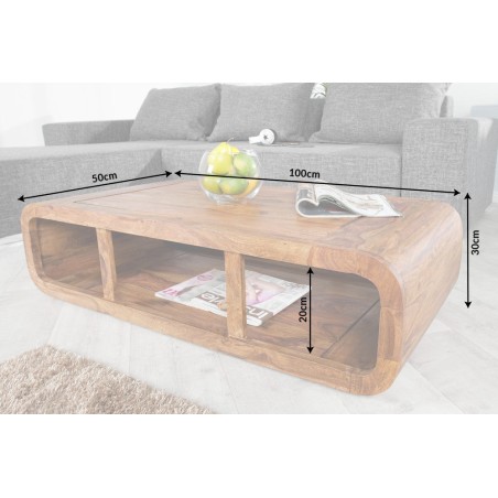 Table basse CURVED 100cm sheesham massif verni