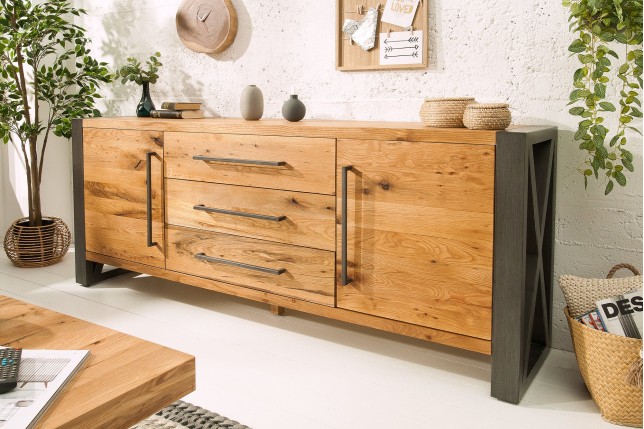 Buffet bas THOR 200cm chêne sauvage style industriel