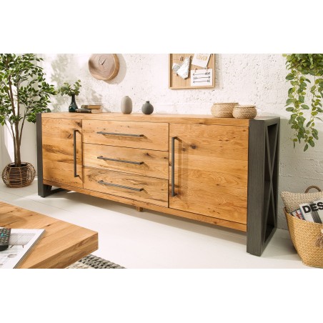 Buffet bas THOR 200cm chêne sauvage style industriel