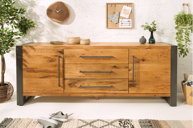 Buffet bas THOR 200cm chêne sauvage style industriel