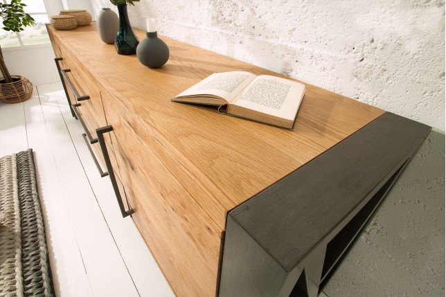 Buffet bas THOR 200cm chêne sauvage style industriel