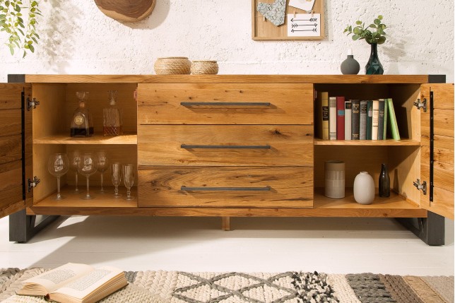 Buffet bas THOR 200cm chêne sauvage style industriel