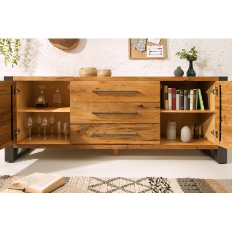 Buffet bas THOR 200cm chêne sauvage style industriel