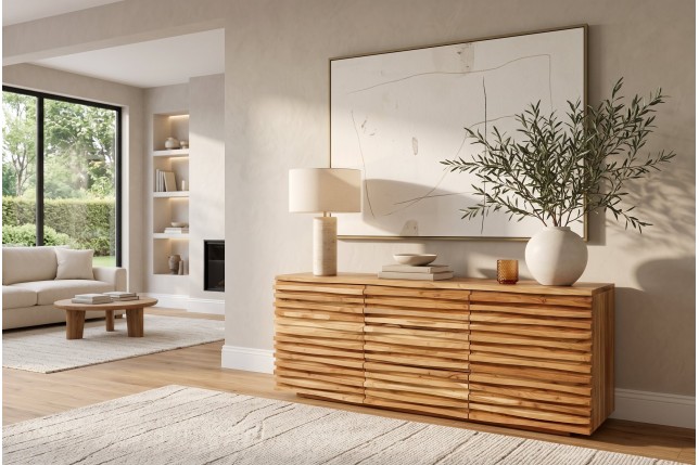 Buffet bas RELIEF 160cm acacia massif naturel