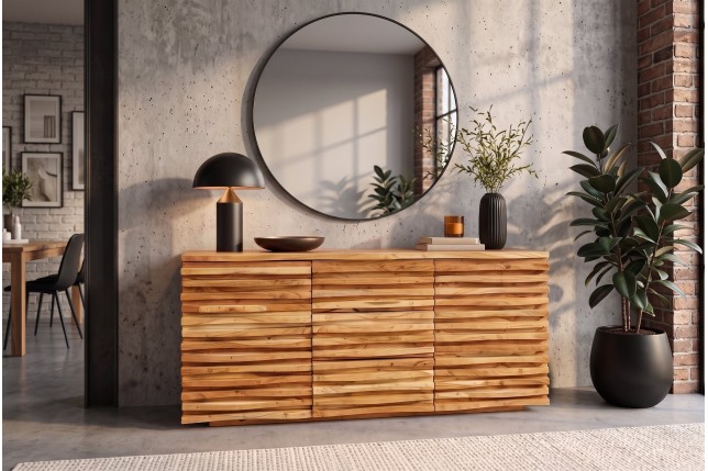 Buffet bas RELIEF 160cm acacia massif naturel