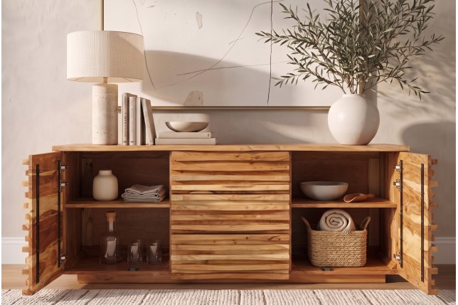 Buffet bas RELIEF 160cm acacia massif naturel