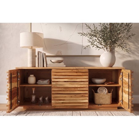Buffet bas RELIEF 160cm acacia massif naturel