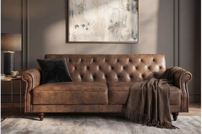 Canapé-lit 220cm microfibre marron - MAISON BELLE AFFAIRE