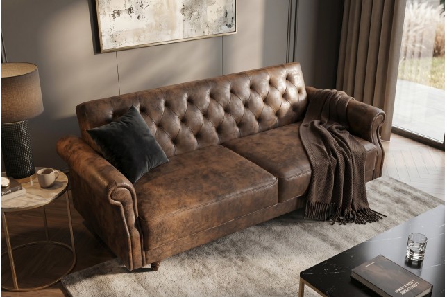Canapé-lit 220cm microfibre marron - MAISON BELLE AFFAIRE