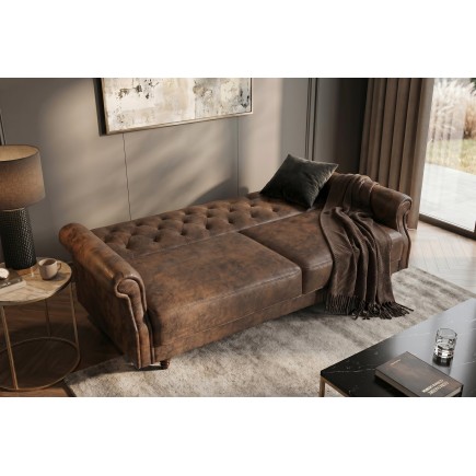 Canapé-lit 220cm microfibre marron - MAISON BELLE AFFAIRE 2