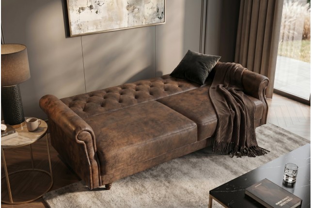 Canapé-lit 220cm microfibre marron - MAISON BELLE AFFAIRE