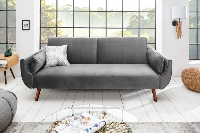 Canapé-lit DIVANI 215cm velours gris argenté