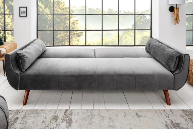Canapé-lit DIVANI 215cm velours gris argenté