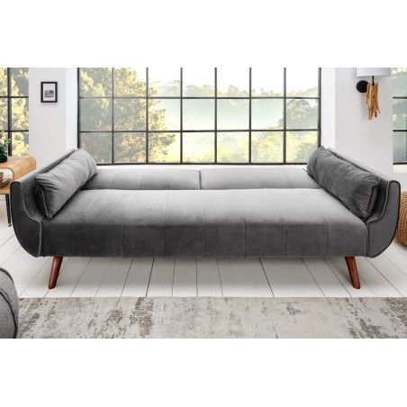 Canapé-lit DIVANI 215cm velours gris argenté