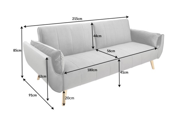 Canapé-lit DIVANI 215cm velours gris argenté