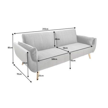 Canapé-lit DIVANI 215cm velours gris argenté