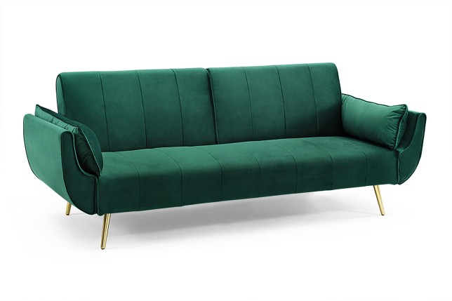 Canapé-lit DIVANI 215cm velours vert avec accoudoirs