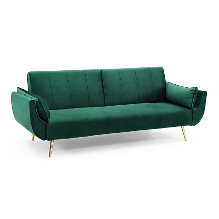 Canapé-lit DIVANI 215cm velours vert avec accoudoirs
