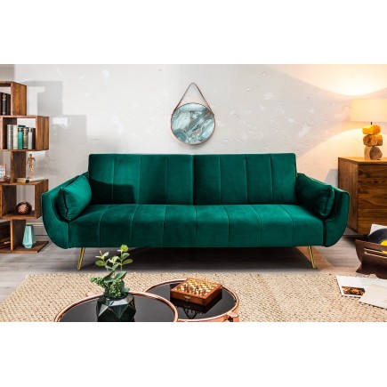 Canapé-lit DIVANI 215cm velours vert avec accoudoirs