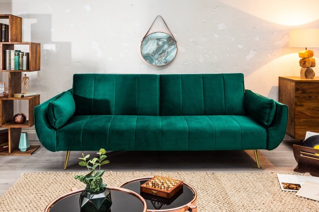 Canapé-lit DIVANI 215cm velours vert avec accoudoirs