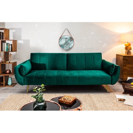 Canapé-lit DIVANI 215cm velours vert avec accoudoirs