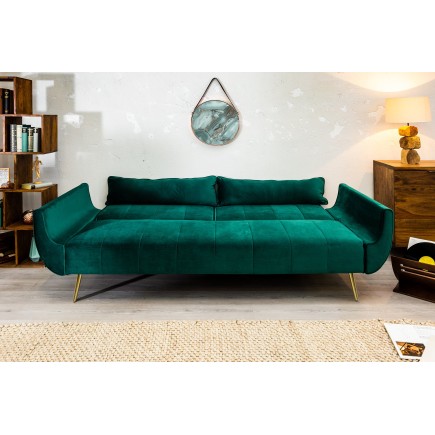 Canapé-lit DIVANI 215cm velours vert avec accoudoirs 2