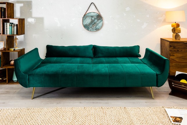 Canapé-lit DIVANI 215cm velours vert avec accoudoirs