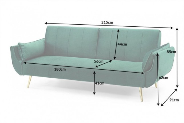 Canapé-lit DIVANI 215cm velours vert avec accoudoirs