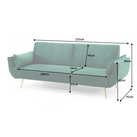 Canapé-lit DIVANI 215cm velours vert avec accoudoirs