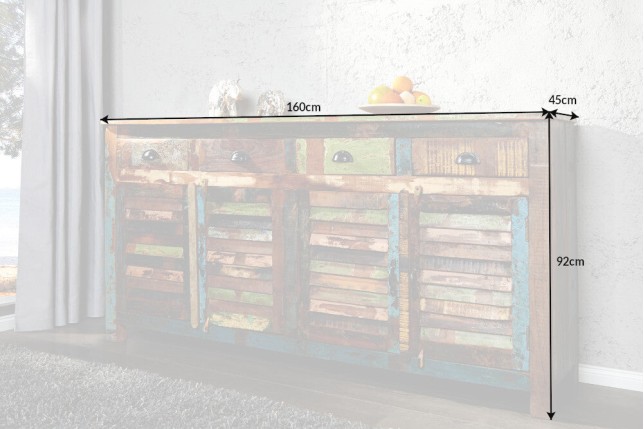 Buffet bas JAKARTA 160cm bois recyclé multicolore