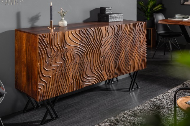 Buffet bas FLUID 160cm manguier massif brun verni