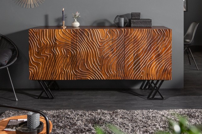 Buffet bas FLUID 160cm manguier massif brun verni