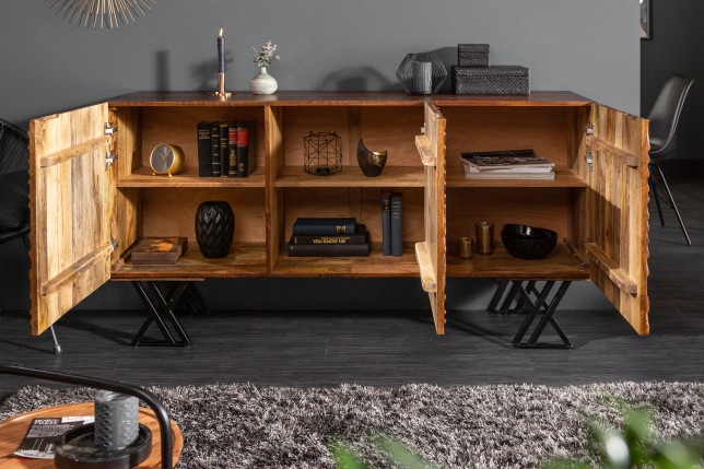 Buffet bas FLUID 160cm manguier massif brun verni