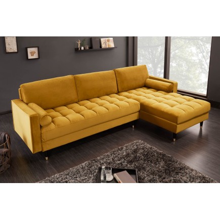 Canapé d'angle COZY VELVET 260cm en velours jaune moutarde