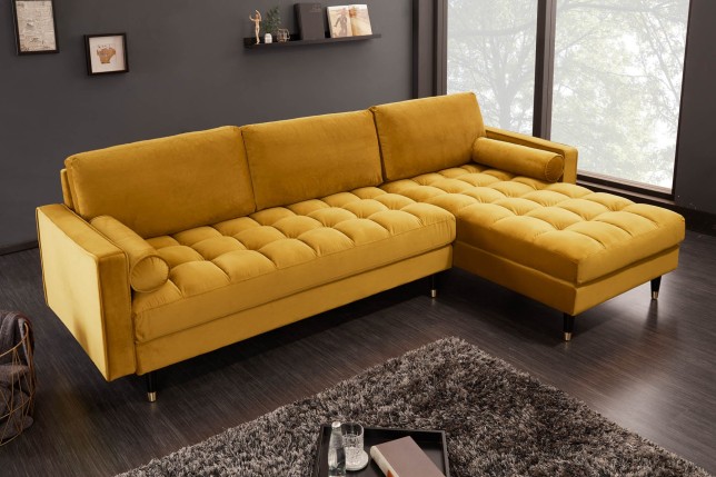 Canapé d'angle COZY VELVET 260cm en velours jaune moutarde