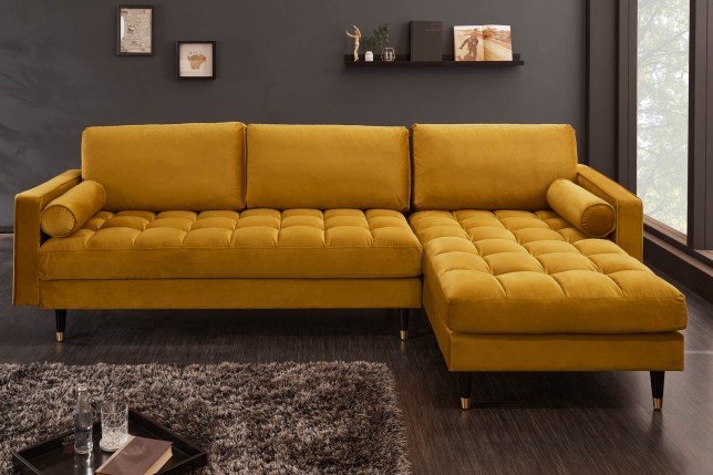 Canapé d'angle COZY VELVET 260cm Velours Moutarde