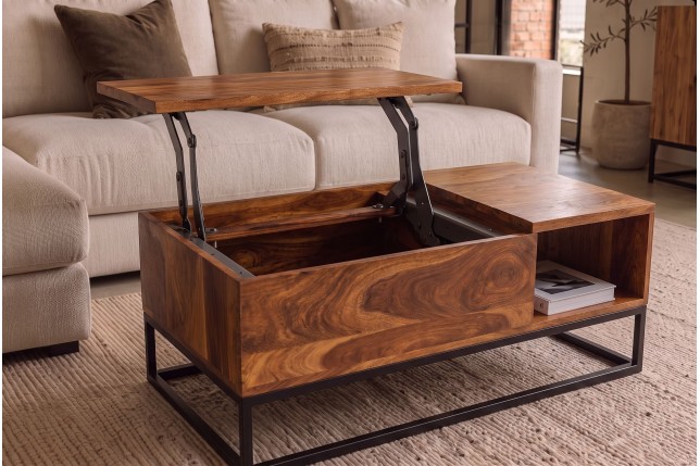 Table basse MAKASSAR FUNCTION sheesham massif relevable