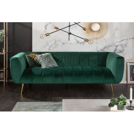 Canapé NOBLESSE 225cm Velours Vert Émeraude Pieds Dorés