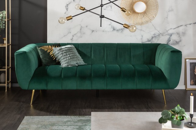 Canapé NOBLESSE 225cm Velours Vert Émeraude Pieds Dorés