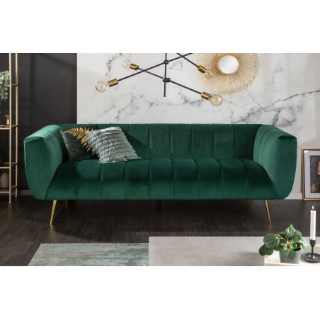 Canapé NOBLESSE 225cm Velours Vert Émeraude Pieds Dorés